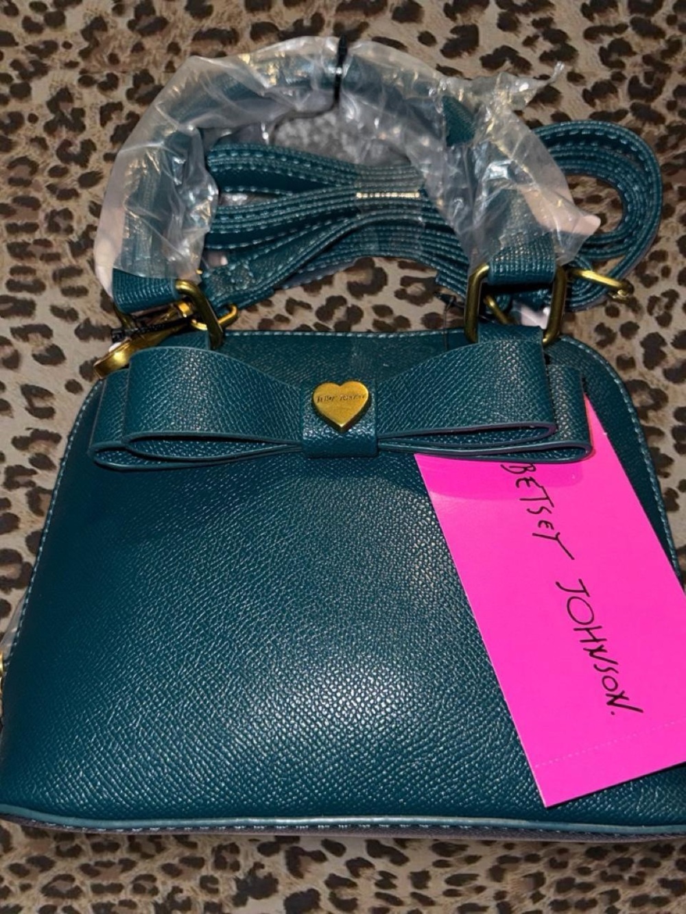 Betsey Johnson Teal Mini Crossbody with Bow and Heart Accent